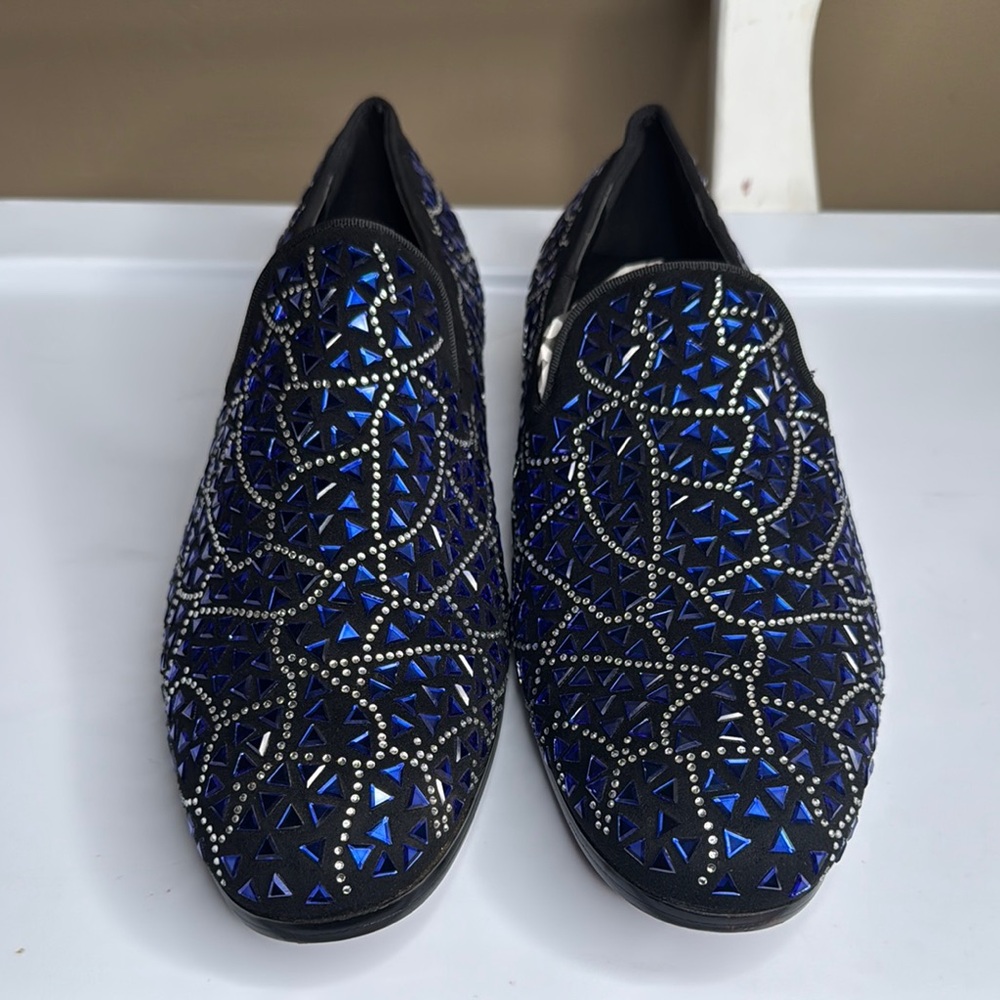 Blue and Black Embellished Loafers Size 9 by Royal Shoes